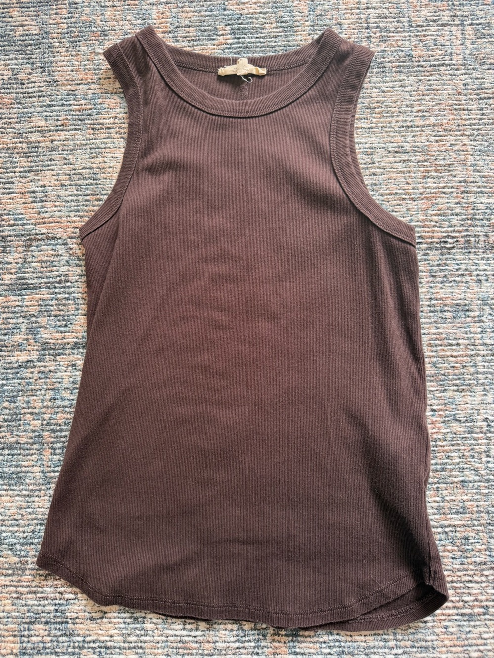 Madewell Brown Ribbed Tank Top | Crew Neck Sleeveless Basic Small